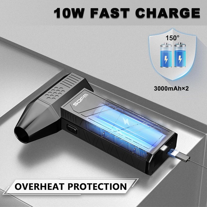 DFM Compressed Air Duster - Electric Air Duster with Built in Brushless Motor,130,000RPM, 3-Speed Adjustable Air Blower - Suitable for Keyboard, Computer, car, and Home Cleaning (X3) (Max-Black) - Image 5
